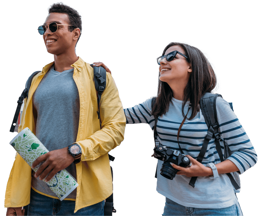 Couple smiling while traveling